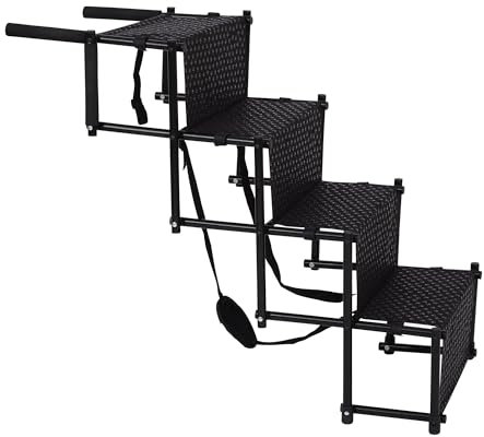simpa Foldaway Portable Lightweight Metal Frame 4 Step Dog Stairs, Dog Step, Pet Ladder Ramp.