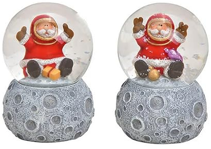 Schneekugel Nikolaus Raumfahrer auf Mond 2 Stück 7 cm hoch