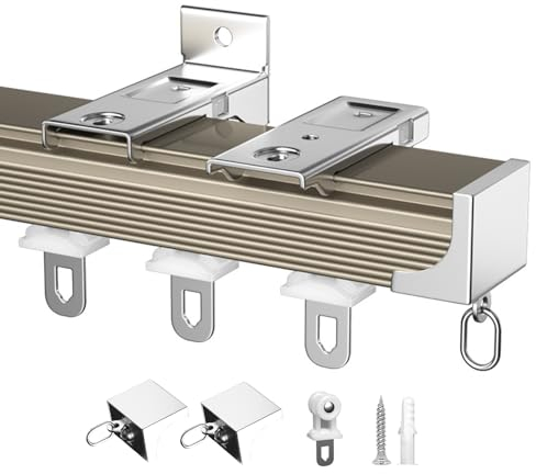 Vorhangschiene Aluminium Schwerlast Gardinenschiene Gardinenstange 50cm-600cm, 35kg Tragkraft, Mit Leisen Rollen, Decken- Oder Wandhalterung, Wohnzimmer Raumtrenner Schiene