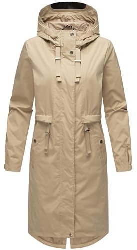 Navahoo Damen leichter Übergangsmantel Kurzmantel lang mit verstellbarer Kapuze Silberperlee Beige Gr. 3XL