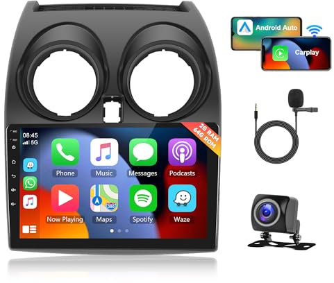 2G 64G Android Car Stereo for Nissan Qashqai J10 2006-2016 with Carplay Android Auto, Rimoody 9 Inch Touch Screen Car Radio with GPS Navigation Bluetooth FM/RDS/EQ WiFi SWC + AHD Backup Camera