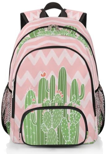 TropicalLife Zickzack süßer Kaktus-Rucksack, Mehrzweck-Rucksack für Kinder, Mädchen, Jungen, Männer, Frauen, 18,4 l, Kaktus-Rucksack, Schule, Büchertasche, lässiger Laptop-Tagesrucksack, farbig, 18.4L