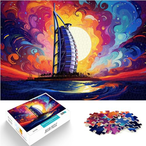 für Erwachsene, 1000-teiliges Puzzle, „Color Burj Al Arab“, geeignet für Kinder ab 12 Jahren, Holzpuzzle, Lernspiele für Erwachsene und Kinder, Größe: 50 x 75 cm