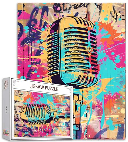 Tucocoo Graffiti-Mikrofon-Puzzle, 1000 Teile, Puzzles für Erwachsene, Banksy Musical Retro Art Puzzles für anspruchsvolle Familienaktivitäten, buntes DIY-Bastelpuzzle für Heimdekoration, Geschenke