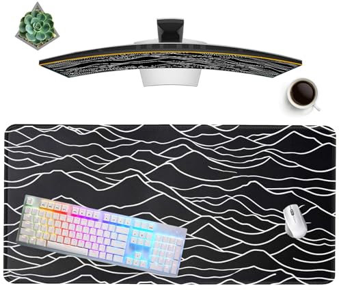 PROGRIAN Mouse Pad 31.5 X 15.7 in, Extended Large Mat with Stitched Edges, Non-Slip Rubber Base, Home Office Desk Decor Accessories for Computer Laptop Work Gaming (Line Lofty Mountains)