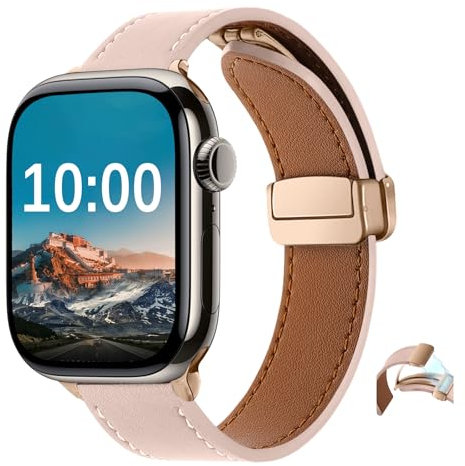 SeNool PU Pelle Cinturino per Apple Watch 49mm 46mm 45mm 44mm 42mm Series 11/10/9/8/7/6/5/4/3/Ultra 3/Ultra 2, Uomini Donne Morbido Regolabili Magnetici Magnetiche Cinturini per iWatch SE 3/SE 2-Rosa
