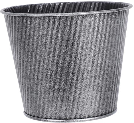 Sosoport Vaso da fiori retrò in ferro Cestino desktop retro Secchio piante decorativo bidone della spazzatura retrò vaso per piante da vaso da giardino fioriera ferro zincato Silver
