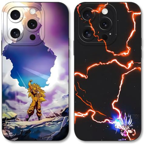 Eouine 2 Pack Phone Case For iPhone 12 6.1 inch, Anime Japanese Manga Cartoon Manga Pattern Shockproof Soft Aesthetics Design Full lens Protection Cover for Children Boy Girl, Black