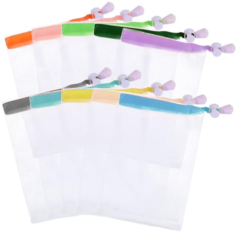 Lot de 10 sachets à savon avec cordon de serrage coloré, sacs à savon en nylon, filets en mousse, sac en maille exfoliante, sac à savon pour le bain, le nettoyage du visage