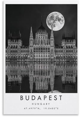 Budapest Reisedruck, Budapest-Poster, einzigartige Wandkunst-Dekoration, schwarz-weiße Koordinaten Heimdekoration, Ungarn, minimalistische Wandkunst, Wanddekoration, Poster, Familie, Bar, Restaurant,