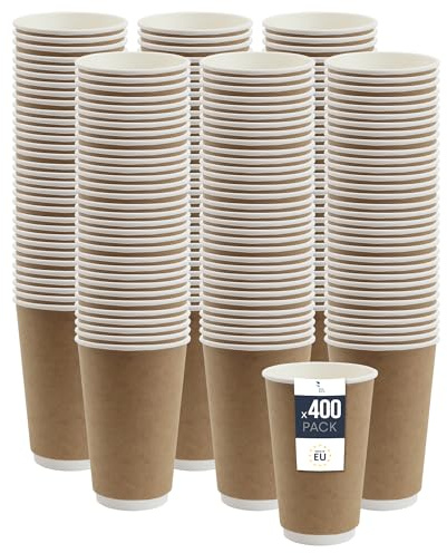BenBow Thermobecher aus Papier 400x - 400-ml-Einweg-Pappbecher für Heißgetränke wie Kaffee, Tee und Glühwein