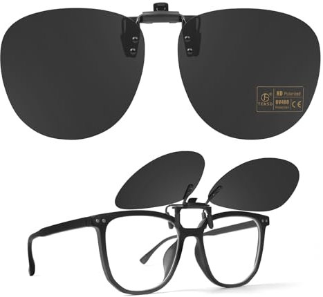 TEMSO Retro Round Clip On Sunglasses Flip up for Women Men,Polarised Clip-on Sunglasses for Driving Glasses,Clear Vision,Anti Glare