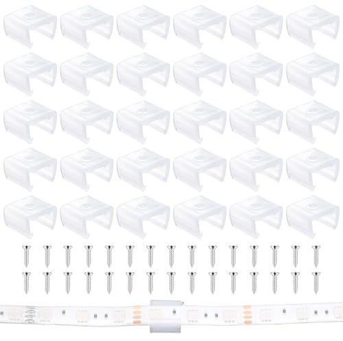 Sliverdew 30 strisce luminose a LED impermeabili, clip di montaggio a LED, adatte per 12 mm fino a 14 mm, con viti, traslucide
