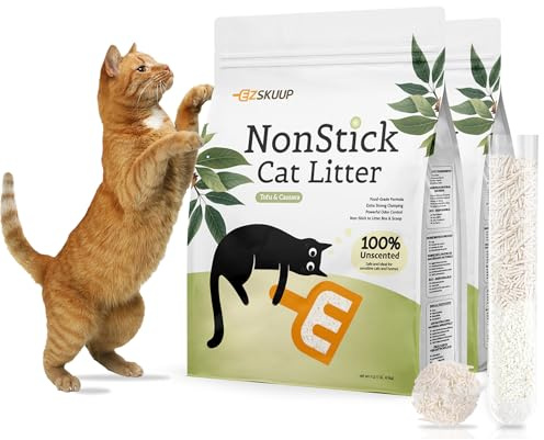 Non-Stick Ultra Clumping Cassava & Tofu Cat Litter, Odour Control Low Tracking Kitty Litter, Plant-Based Natural Ingredients Cat-Litter, 4.1kg X 2 Pack (15L)