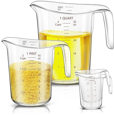 Vasos medidores de plástico, 2 vasos líquidos con boquilla en forma de V y mango, jarras medidoras para aceite líquido, harina de vinagre, 16 onzas, 32 onzas