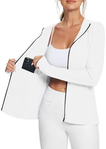 Veste Femme Veste Polaire Femme Courte Anti-Pluie Capuche Tailleurs Blouson Carreaux Bombers Grande Taille Softshell Running Jacket Vêtements Acheter en Ligne Blanc XL