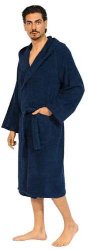 nice homeit Peignoir unisexe pour femme/homme avec capuche - en éponge de coton 100% OEKO-TEX - doux, absorbant, - Design italien, bleu foncé, XXL