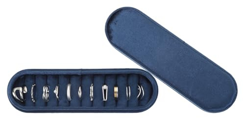 sourcing map Velvet Ring Box, 11 Slots Travel Jewelry Case Ring Holder Organizer for Women Gift Proposal Christmas, Dark Blue