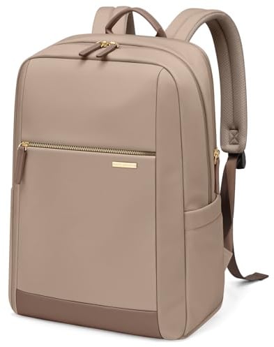 GOLF QUALITY Mochila para Portátil 14 Pulgadas, Mochila Mujer Gran Capacidad con Compartimento para Laptop, Impermeable Casual Daypack para Trabajo Universidad Viaje, Marrón champán