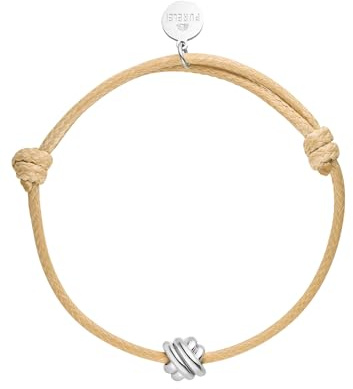 Purelei Aloha Knoten-Armband – Verstellbares Textil-Armband in Beige mit Symbol-Anhänger – Edelstahl vergoldet – Gold/Silber/Roségold – max. 12 cm (Silver)