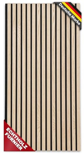 etm Panneaux acoustiques 118 x 60 cm - Panneaux muraux avec placage en Bois véritable - Revêtement Mural - Panneau Acoustique en Feutre - Feutre Acoustique (White Oak)
