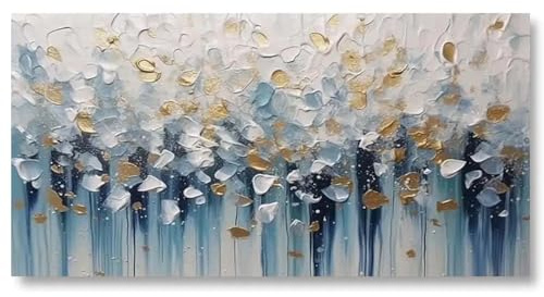 18meng Art Abstrakte Bilder Leinwand 200x100 cm 1 Teilig Groß Bild auf Leinwand Wandbild Blau Weiß Gold Modern Kunstdruck Bilder Wanddeko Wohnzimmer Wanddekoration Leinwandbilder Ungerahmt