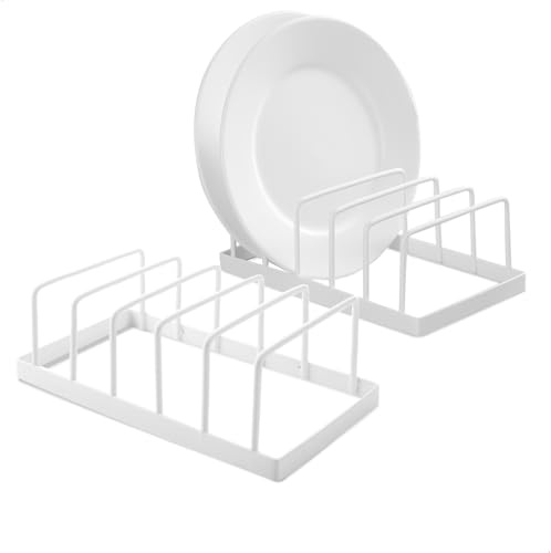 fuxunamz Tellerständer, 2 Stück Teller Organizer Schrank, Schneidebrett Halter 5 Fächer, Tellerhalter für Topfdeckel, Teller, Schneidebretter, Serviertabletts Schrank Organizer Küche Topfdeckelhalter