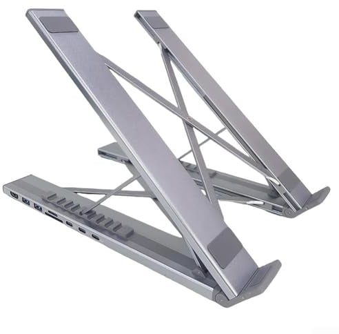 ZUZZEE Aluminium Laptop Docking Station Adjustable Stand with SD/TF Card Slots USB-C PD Fast Charging 4K-HDMI Compatible for Remote Work Business Trips