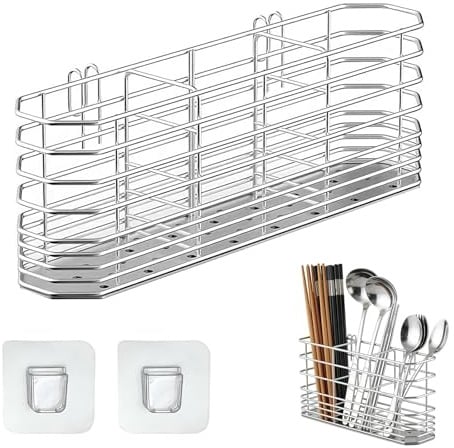 SHILIUZHI Cutlery Drainer, Stainless Steel Utensil Holder, Dish Drying Rack, With Hooks, Kitchen Utensil Holder, Anti-Rust Cutlery Storage Rack Kitchen Organiser, for Knives, Forks and Spoons