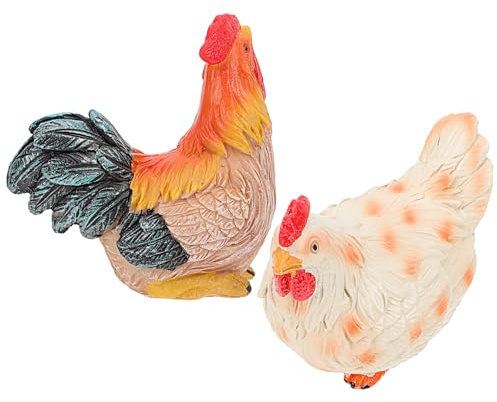 DIYEAH 2 Stück Wetterfeste Resin Hahn Henne Gartenfigur Detailgetreue Simulierte Hühner Deko für Garten Außenbereich Langlebige Polyresin Ornamente Vielseitige Gartendekoration