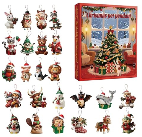 Calendario 'Avvento - 24 Giorni Acrilico 2D 2025 Decorazione Casa,Calendario 'Avvento Piccoli Animali Decorativi | per Finestra Albero Auto Interno Camera da