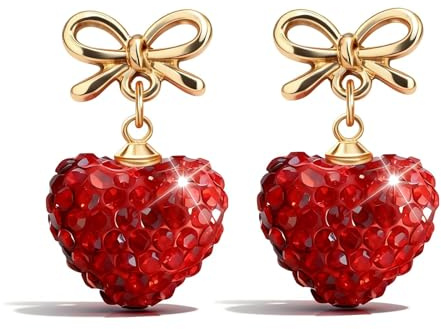 Herz Ohrringe Hängend Damen, Exquisit Valentinstag Ohrringe, Romantisch Heart Earrings, Strass Herzohrringe für Damen Schmuckzubehör zum Valentinstag