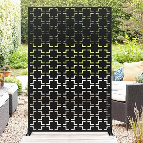 Sichtschutz Metall, Freistehender Paravent 183x119 cm, Wetterfester Sichtschutz für Garten, Terrasse & Balkon, Raumteiler mit Ständer, Verzinkter Stahl für Outdoor & Deko, Quadratisch Schwarz