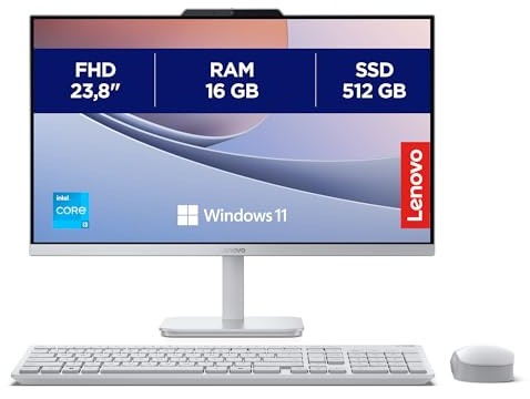 Lenovo A100 All-In-One, Display 24 FHD, Intel N100, 512GB SSD, RAM 16GB, 2Wx2 Audio Speakers, WiFi 6, Windows 11 Home, Tastiera + Mouse Wireless - Cloud Grey