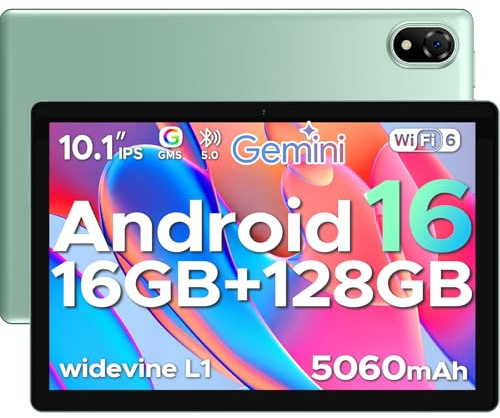POPUX U10 Android 16 Tablets, 10 Inch HD+ IPS Tablet, 16GB RAM+128GB ROM+2TB Al Tablet, 5060mAh Android Tablets, 8MP+5MP Cameras, Gemini Al/Widevine L1/WIFi 6/BT 5.0/3.5mm headphone- Green