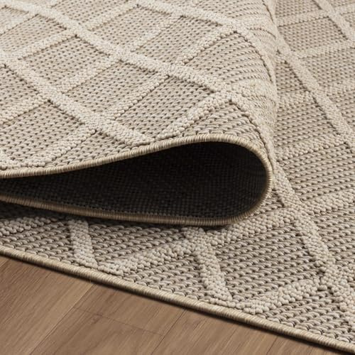 KADIMA DESIGN In- & Outdoor-Teppich Rautenmuster Wetterfest Waschbar Strapazierfähig Beige 80x150 cm Balkon Terrasse Küche Fußbodenheizung geeignet Pflegeleicht UV-Beständig Oeko-TEX | Cortina