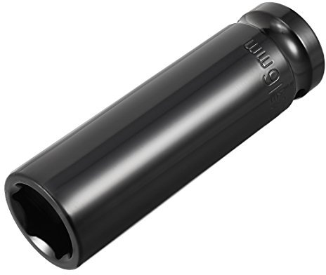 Sourcingmap 1/2 Drive by 16mm Deep Impact Socket, Heat-Treated CR-V Steel, 6-Point, Metric Sizes