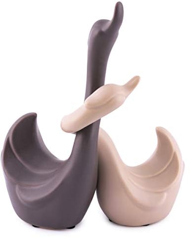 pajoma® Schwanen 2er Set Verliebte Schwäne aus Keramik | Dekofiguren in creme und braun, 21 x 9 x 24 cm | Elegante Wohnraumdekoration und Geschenkidee