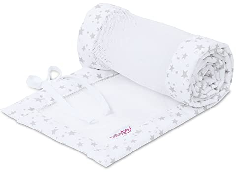 babybay Nestchen Mesh-Piqué / Bettumrandung für Beistellbett / Stoßschutz für Baby Bett, passend für Modell Original, weiß Sterne perlgrau