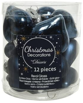Christbaumschmuck Herzen Glas 4cm x 12 Stück Weihnachtskugeln Nachtblau