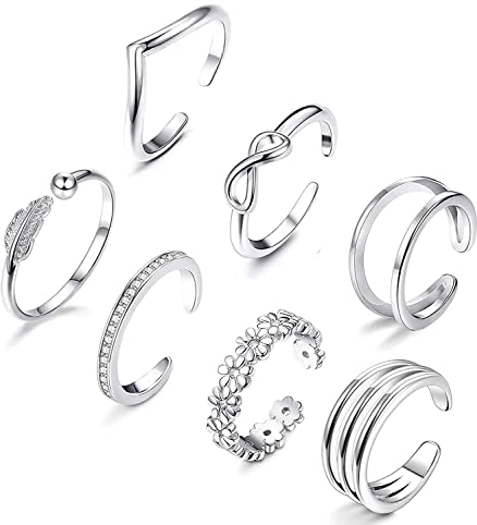 Milacolato 7Pcs Offene Ringe für Frauen Pfeil Blumenknoten verstellbare Schwanzbandringe Set Schmuck Silber/Rosegold/Gold Tone