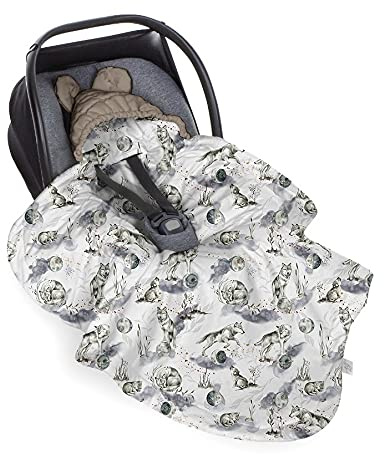 Baby Steps Einschlagdecke für Babyschale, Universal Baby Decke für Autositz Kinderwagen Babybett - 115x90 cm - Passend für Maxi-Cosi, Römer, Cybex, Made in EU (Wolf Moonlight-Vintage Khaki)