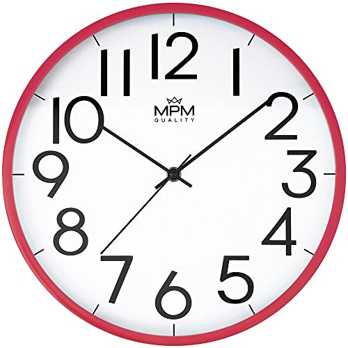 MPM Quality Trendische Wanduhr rosa aus Kunststoff, Wanduhr modern in elegantem Design, Perfekt als Küchenuhr oder Wanddeko Wohnzimmer