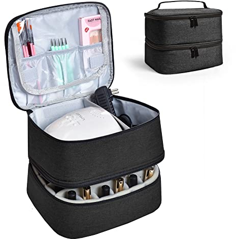 Horsande Nagellack Aufbewahrung - Tasche für Nagellacktrockner und bis zu 30 Flaschen Nagellack (bis zu 15ml), Schwarz (OHNE ZUBEHÖR)