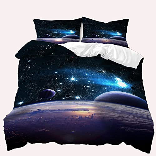 TULTOAP Bettwäsche Galaxie 135x200 3D Universe Starry Planet Weltall Bettbezug Lila Blau Universum Thema Bettwäsche Set für Erwachsene Teenager Kinder (Galaxie B,200 x 200 cm)