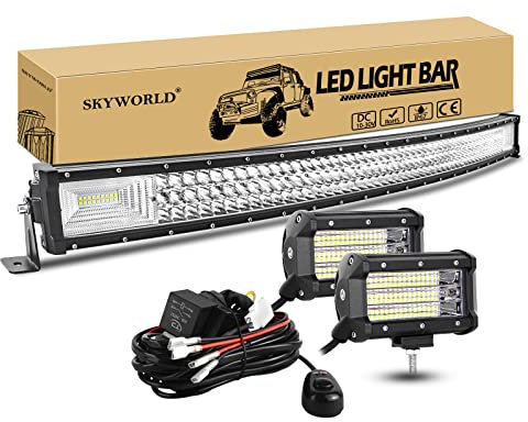 SKYWORLD 107cm 540W Gebogen LED Arbeitsscheinwerfer Bar Led Lichtleiste, 2 x 13cm 135W Auto Flutlicht Zusatzscheinwerfer Offroad Beleuchtung mit 12V kabelbaum kit für Auto LKW KFZ Traktor 4x4