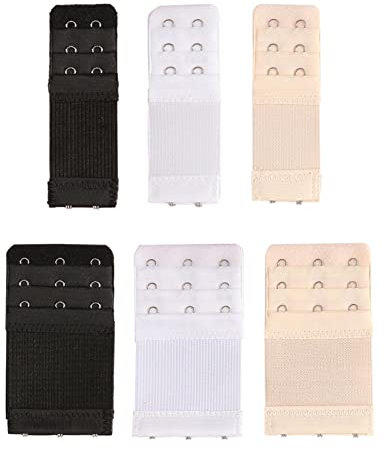 Yesmin Pack of 6 Bra Strap Extenders Extensions Elastic Extender Set 2 Hook & 3 Hooks 1.3cm Spacing (White, Black and Beige)