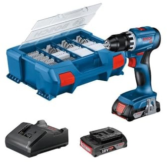 Bosch Professional GSR 18V ??Bohrmaschine + 2 Batterien 2.0ah + Ladegerät + 82 Teile in L-Case