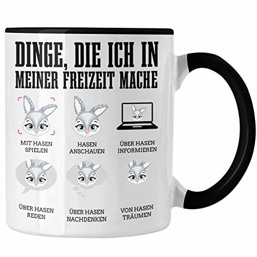 Trendation - Hasen Tasse Geschenk Hasen-Besitzer Kaninchen Kinder Dinge die Ich In Meiner Freizeit Mache (Schwarz)