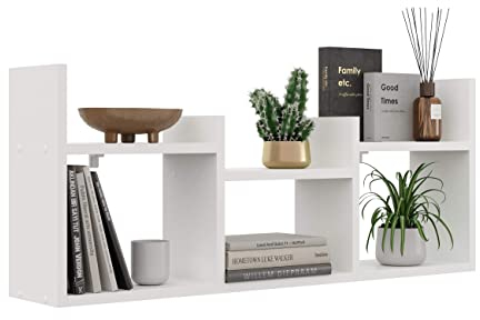 KUBUTKU Dekorativ Wandregal mit 6 Böden 97x40x18 Design Skandinavischer Modern für Wohnzimmer Küche Büro Schlafzimmer Badezimmer Hängeregal Bücherregal (Weiß)